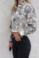 en Saison Clothing Adira Moto Jacket Style IEI4010J in Ivory with Black Print;Novelty Street Map Printed Jacket; 