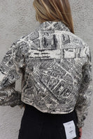 en Saison Clothing Adira Moto Jacket Style IEI4010J in Ivory with Black Print;Novelty Street Map Printed Jacket; 