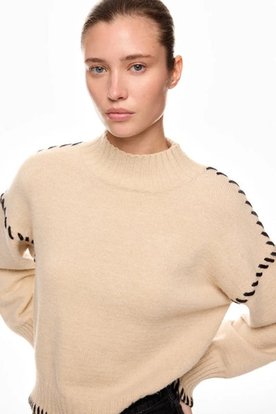 en Saison Clothing Merril Whip Stitch Sweater Style IEI4001T in Natural with Black; 