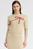 en saison clothing Merrill Pullover Sweater Style IEI3999T in natural with red;Ribbon Sweater;Sweater with ribbon print; 