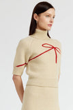 en saison clothing Merrill Pullover Sweater Style IEI3999T in natural with red;Ribbon Sweater;Sweater with ribbon print; 