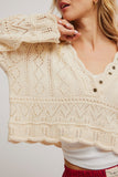 free people charlotte Sweater Style OB2122674 in Shortbread; Open Knit V=Neck Spring Sweater