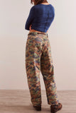 free people clothing Moxie Printed Barrel Jeans Style OB1973840 in green combo;Free People Camo Barrel Jeans; 